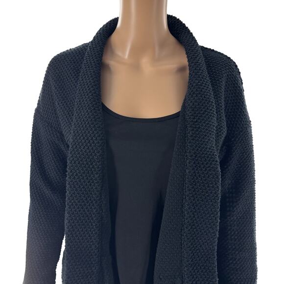 Marine Layer Black Birdseye Open Front Cotton Cardigan Sweater - Picture 3 of 8